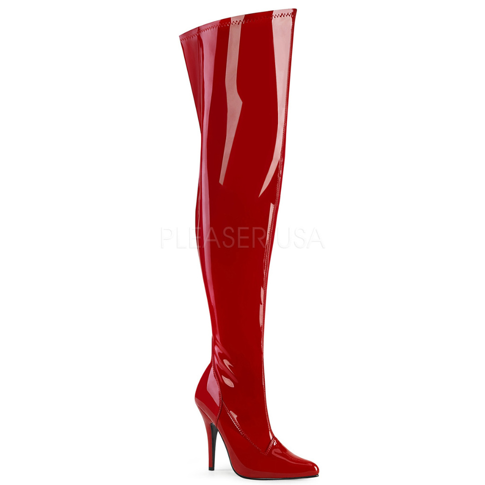 Patent Wide Calf Heel Stretchy Thigh High Boots